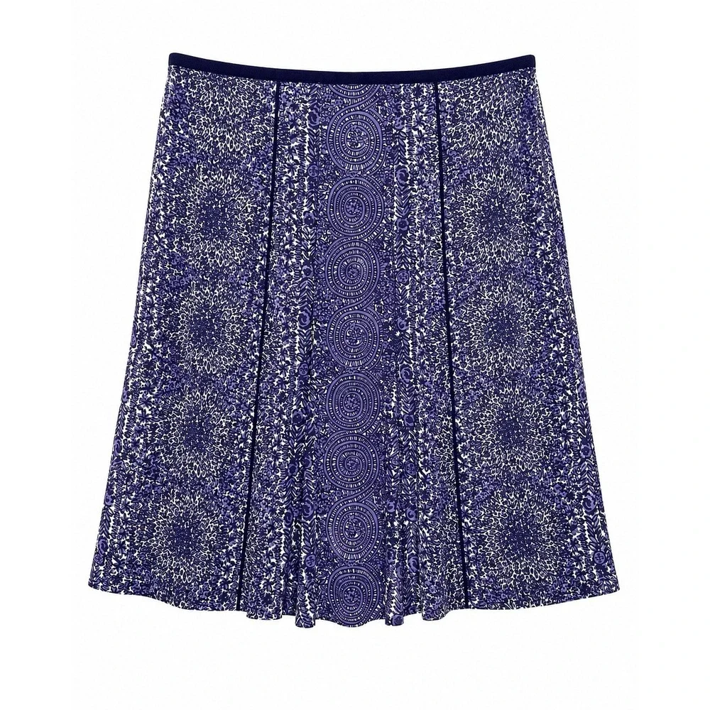 Tory Burch Skirt 8 Purple Paisley Fluted A-Line Above Knee Preppy Quiet Luxury